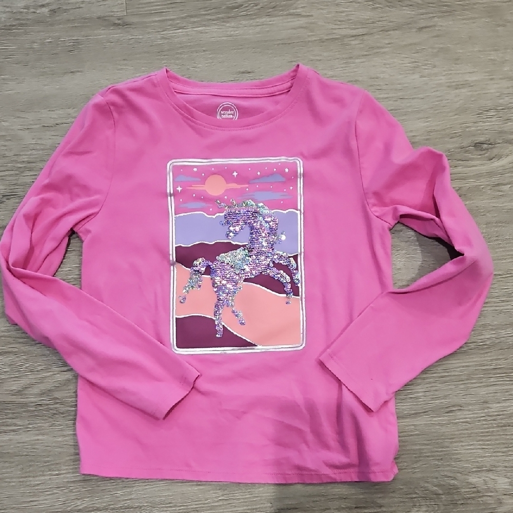 Wonder Nation Pink Sequin Horse Long Sleeve Tee